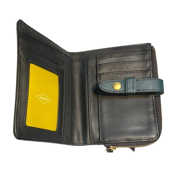 Vintage Fossil Ellis Patchwork Leather Wallet Clutch Black Brown NOS - Picture 3 of 5